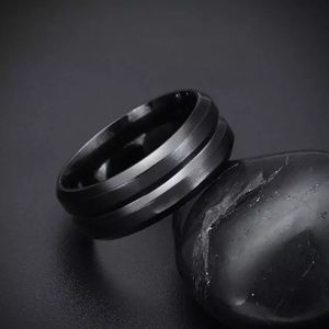 Stainless steel black wedding band ring